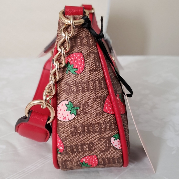 Juicy Couture Freshly Picked Strawberry Shoulder Bag Chestnut Chino/Cool Red NWT - Picture 3 of 16